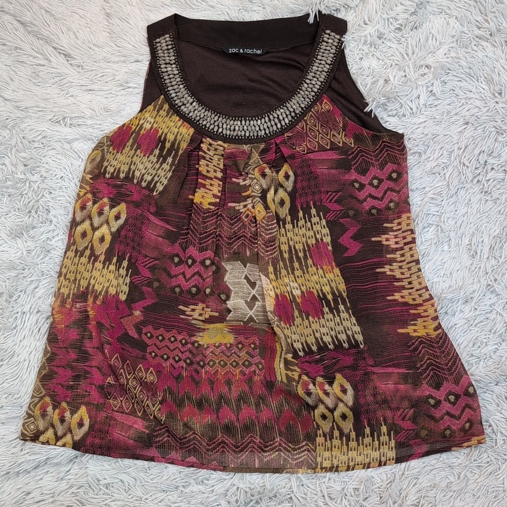 Zac & Rachel Shirt Womens M Boho Top Comfort Blouse Casual Lightweight